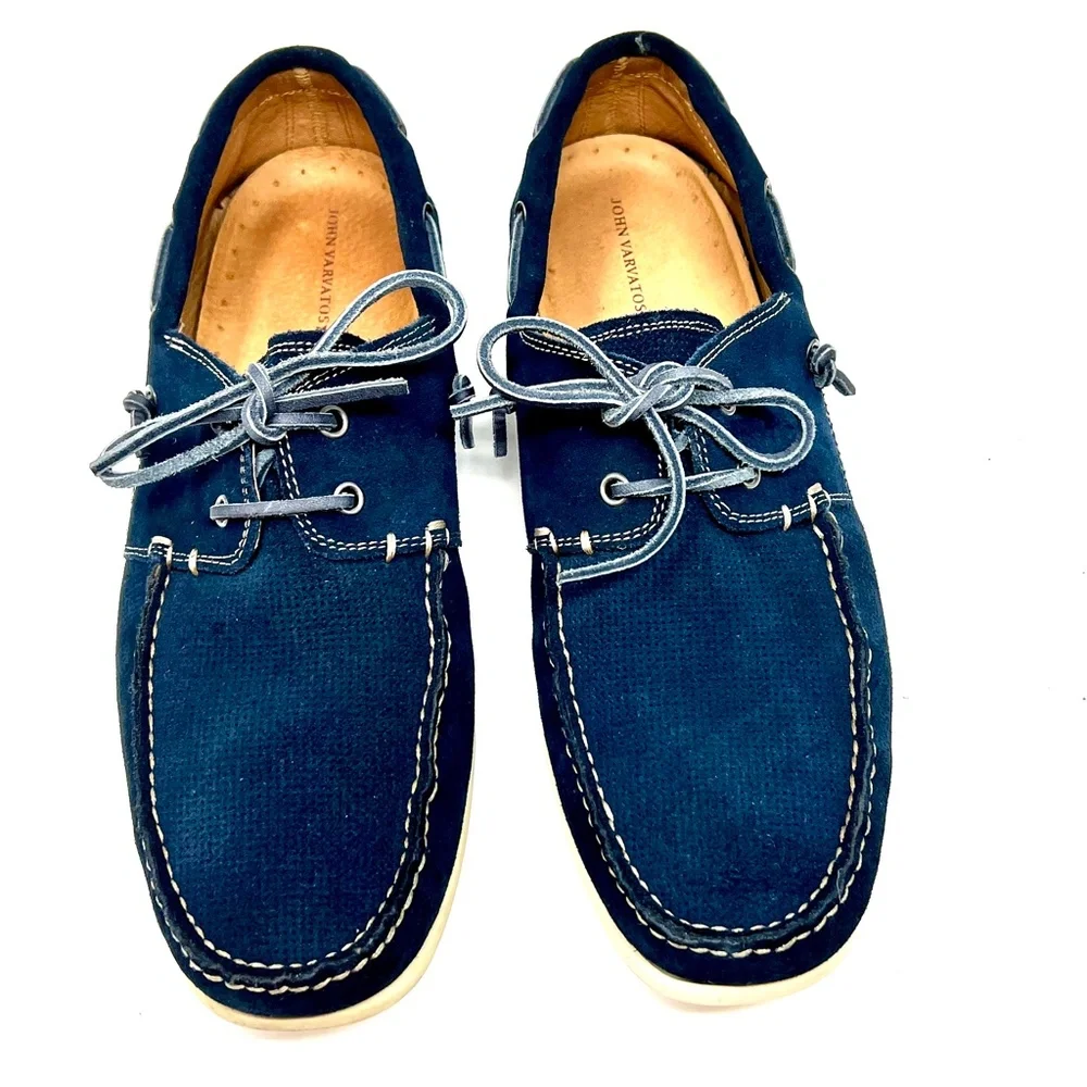 John Varvatos Men's suede navy boat shoes size 12